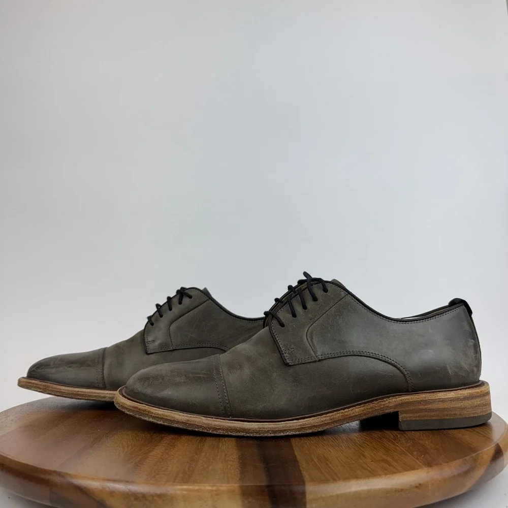 Mens Warfield And Grand Clement Ash Gray Leather Cap Toe Dress Shoes Size 9.5‎ M